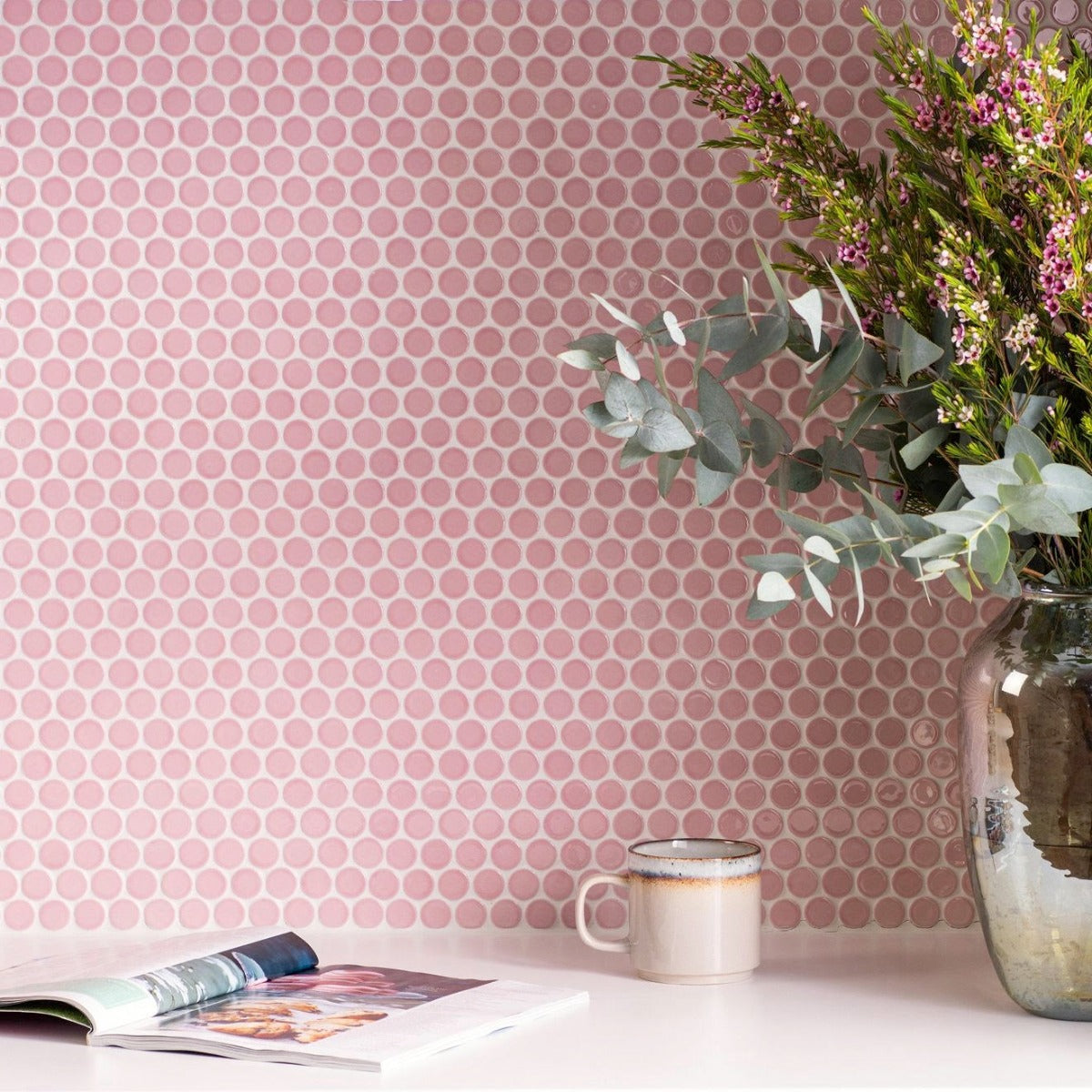 Round Liles Mosaic Tiles | Penny Round Tiles | Penny Round Pink | UK – The Little ...