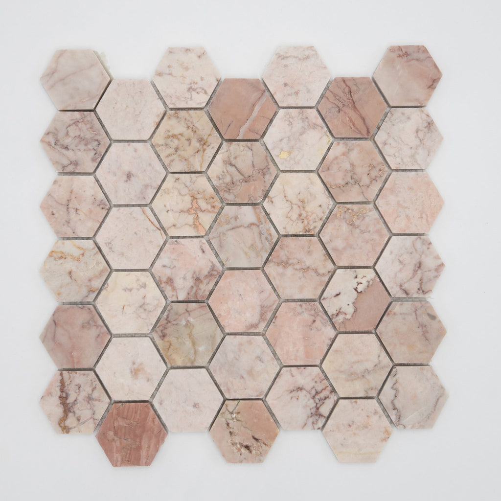 Elounda Pink Marble Hexagon Mosaic