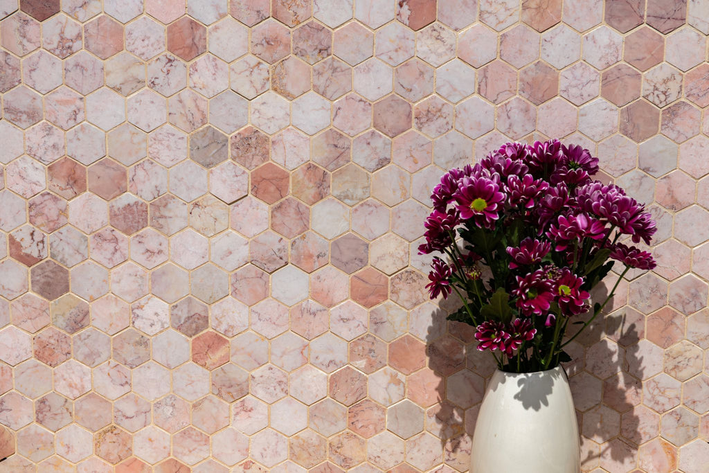 Elounda Pink Marble Hexagon Mosaic